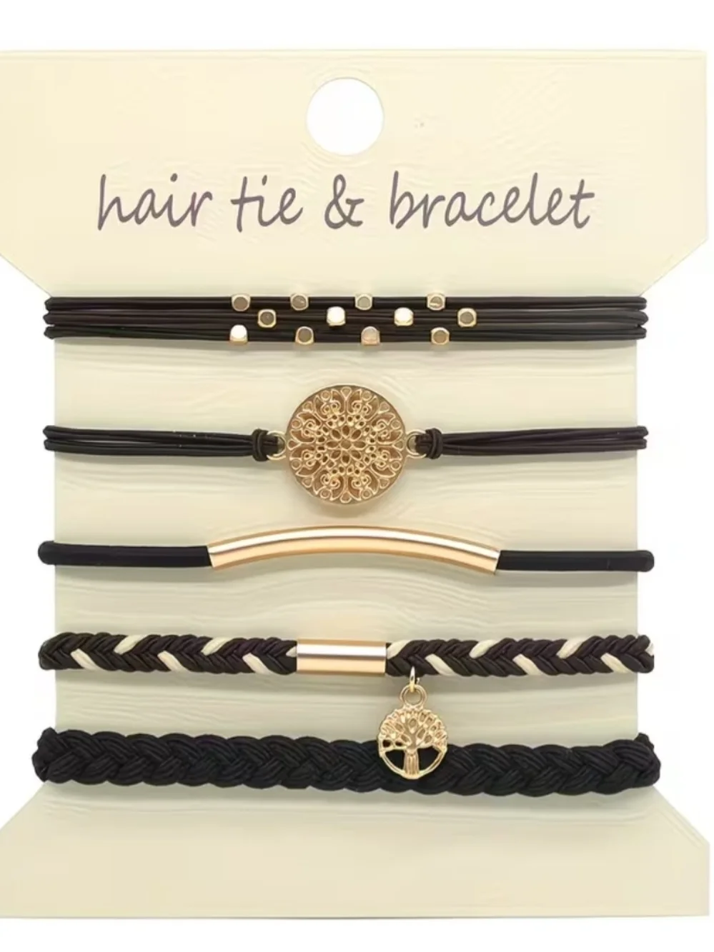 Gold and Black Hair Tie /Bracelet Set - Women Jewelry